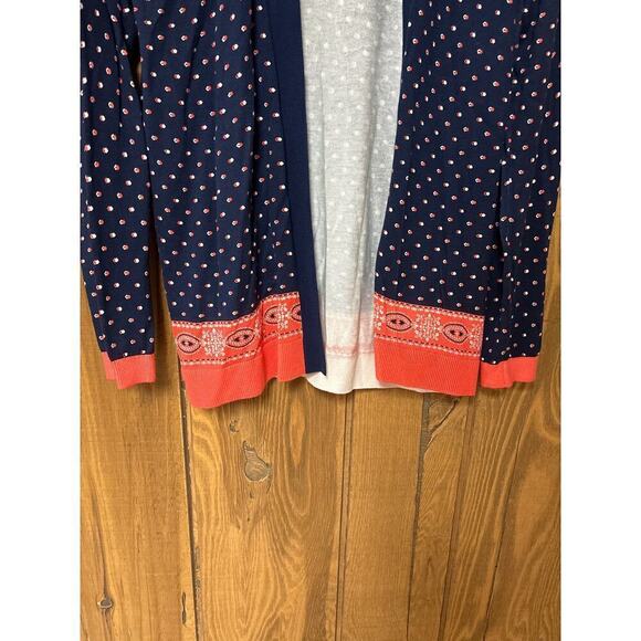 Land’s End Women’s 100% Supima Cotton Ditzy Dot Multimedia Open Front Cardigan - Picture 4 of 6